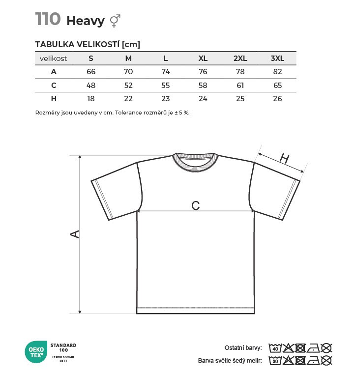 110 Heavy tričko unisex Tabulka velikostí